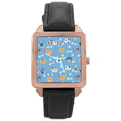 Cute Cat Pattern Rose Gold Leather Watch  by ExtraAwesomeSauce