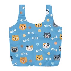 Cute Cat Pattern Full Print Recycle Bag (l) by ExtraGoodSauce