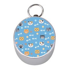 Cute Cat Pattern Mini Silver Compasses