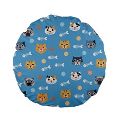 Cute Cat Pattern Standard 15  Premium Flano Round Cushions by ExtraGoodSauce