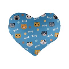 Cute Cat Pattern Standard 16  Premium Flano Heart Shape Cushions by ExtraGoodSauce