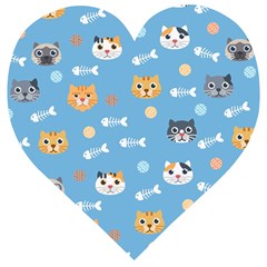 Cute Cat Pattern Wooden Puzzle Heart by ExtraGoodSauce