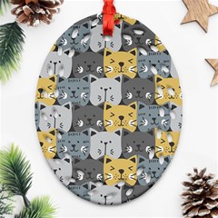 Cute Cat Pattern Oval Filigree Ornament (two Sides) by ExtraAwesomeSauce