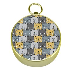 Cute Cat Pattern Gold Compasses by ExtraGoodSauce