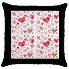 Beautiful Hearts Pattern Cute Cakes Valentine Throw Pillow Case (black) by designsbymallika