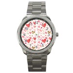 Beautiful Hearts Pattern Cute Cakes Valentine Sport Metal Watch Front