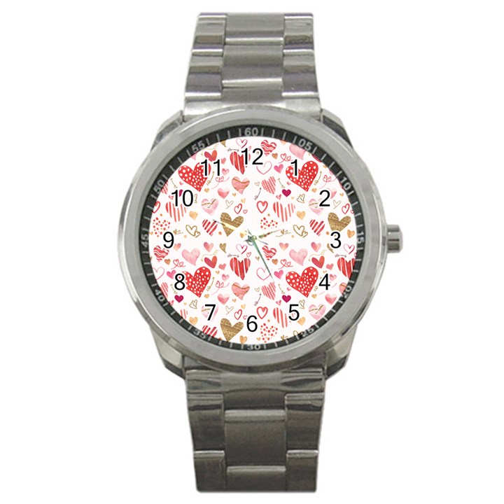 Beautiful Hearts Pattern Cute Cakes Valentine Sport Metal Watch