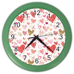 Beautiful Hearts Pattern Cute Cakes Valentine Color Wall Clock by designsbymallika