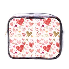 Beautiful Hearts Pattern Cute Cakes Valentine Mini Toiletries Bag (one Side) by designsbymallika