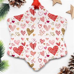 Beautiful Hearts Pattern Cute Cakes Valentine Snowflake Ornament (two Sides) by designsbymallika