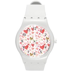 Beautiful Hearts Pattern Cute Cakes Valentine Round Plastic Sport Watch (m) by designsbymallika