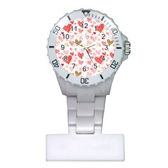 Beautiful Hearts Pattern Cute Cakes Valentine Plastic Nurses Watch by designsbymallika