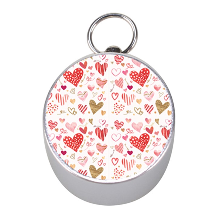 Beautiful Hearts Pattern Cute Cakes Valentine Mini Silver Compasses