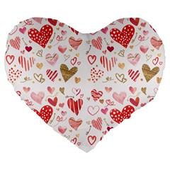 Beautiful Hearts Pattern Cute Cakes Valentine Large 19  Premium Flano Heart Shape Cushions by designsbymallika