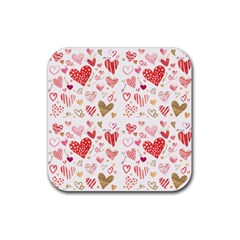 Beautiful Hearts Pattern Rubber Coaster (square)  by designsbymallika