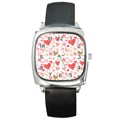 Beautiful Hearts Pattern Square Metal Watch by designsbymallika