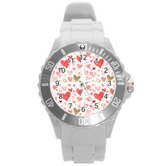 Beautiful Hearts Pattern Round Plastic Sport Watch (l)