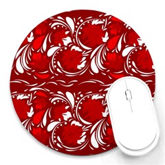 Red Ethnic Flowers Round Mousepads by Eskimos