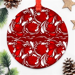 Red Ethnic Flowers Ornament (round) by Eskimos