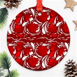 Red ethnic flowers Ornament (Round) Front