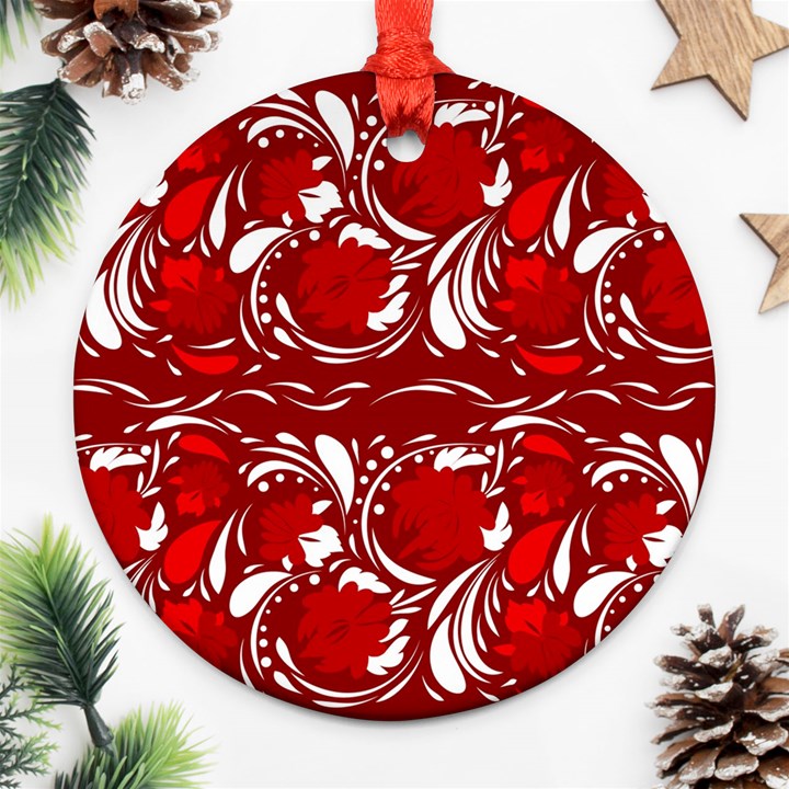 Red ethnic flowers Ornament (Round)