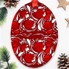 Red Ethnic Flowers Ornament (oval) by Eskimos