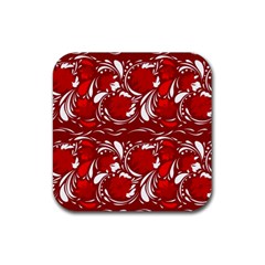 Red Ethnic Flowers Rubber Coaster (square)  by Eskimos