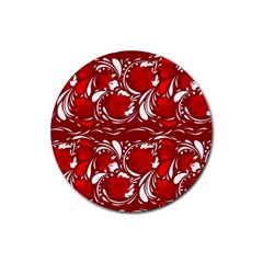 Red Ethnic Flowers Rubber Coaster (round)  by Eskimos