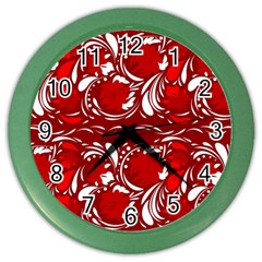 Red Ethnic Flowers Color Wall Clock by Eskimos