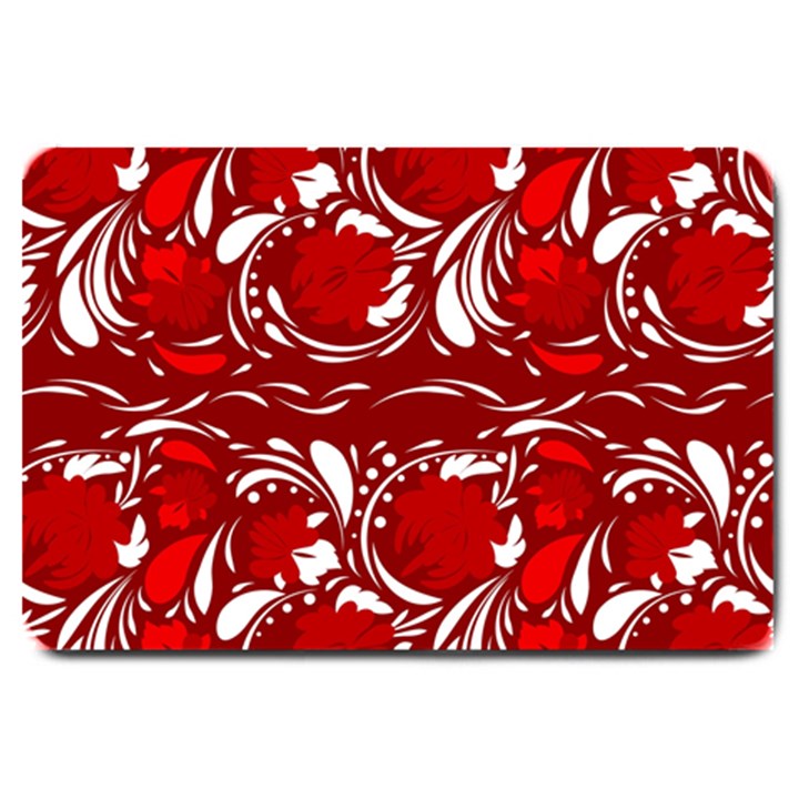 Red ethnic flowers Large Doormat 