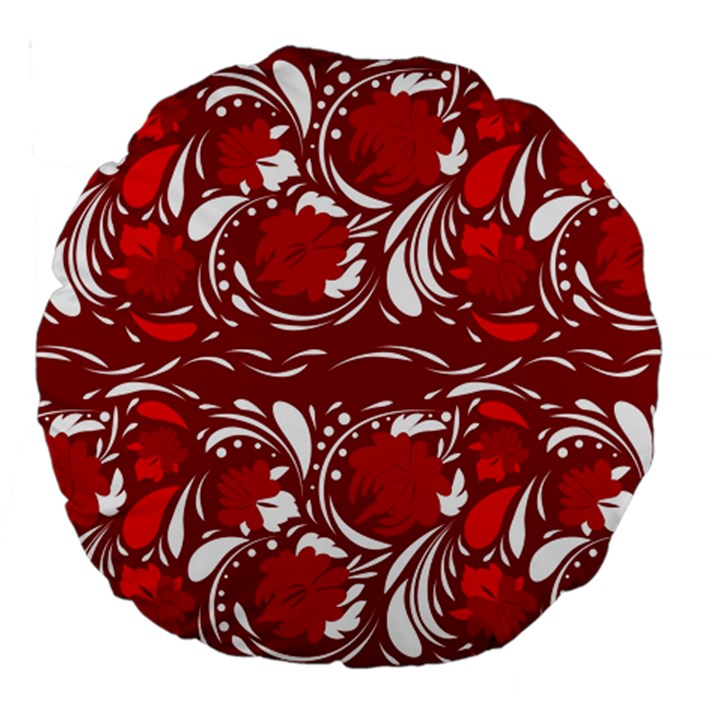 Red ethnic flowers Large 18  Premium Round Cushions