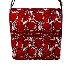 Red Ethnic Flowers Flap Closure Messenger Bag (l) by Eskimos