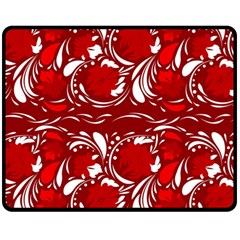 Red Ethnic Flowers Double Sided Fleece Blanket (medium)  by Eskimos