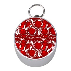 Red Ethnic Flowers Mini Silver Compasses by Eskimos