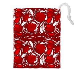 Red Ethnic Flowers Drawstring Pouch (4xl) by Eskimos