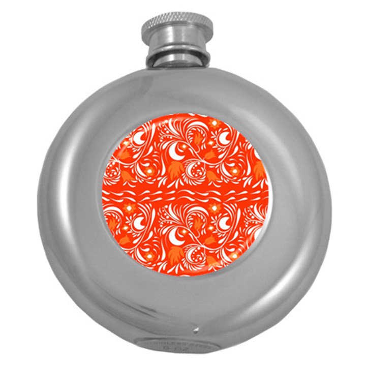 White leaves Round Hip Flask (5 oz)