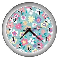 Floral Pattern Wall Clock (silver) by ExtraGoodSauce