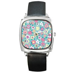 Floral Pattern Square Metal Watch by ExtraAwesomeSauce