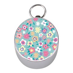 Floral Pattern Mini Silver Compasses