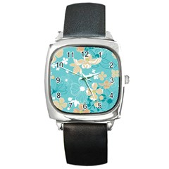 Floral Pattern Square Metal Watch by ExtraAwesomeSauce