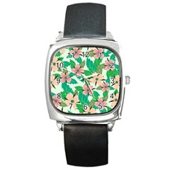 Floral Pattern Square Metal Watch by ExtraAwesomeSauce