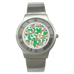 Floral Pattern Stainless Steel Watch