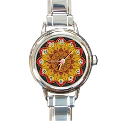 Mandela Flower Orange And Red Round Italian Charm Watch by ExtraGoodSauce