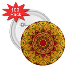 Mandela Flower Orange And Red 2 25  Buttons (100 Pack)  by ExtraGoodSauce