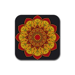 Mandela Flower Orange And Red Rubber Square Coaster (4 Pack)  by ExtraGoodSauce