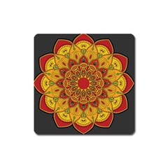 Mandela Flower Orange And Red Square Magnet by ExtraGoodSauce