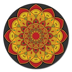 Mandela Flower Orange And Red Magnet 5  (round) by ExtraGoodSauce