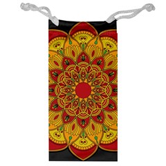 Mandela Flower Orange And Red Jewelry Bag by ExtraGoodSauce