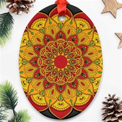 Mandela Flower Orange And Red Oval Ornament (two Sides)