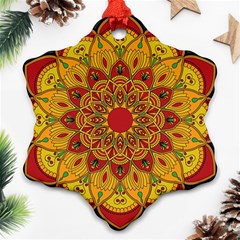 Mandela Flower Orange And Red Ornament (snowflake) by ExtraAwesomeSauce